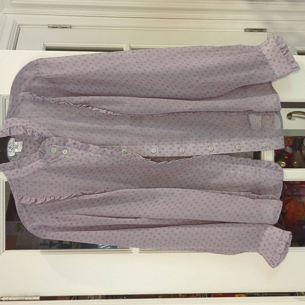 Sheer ruffle blouse with polka dots